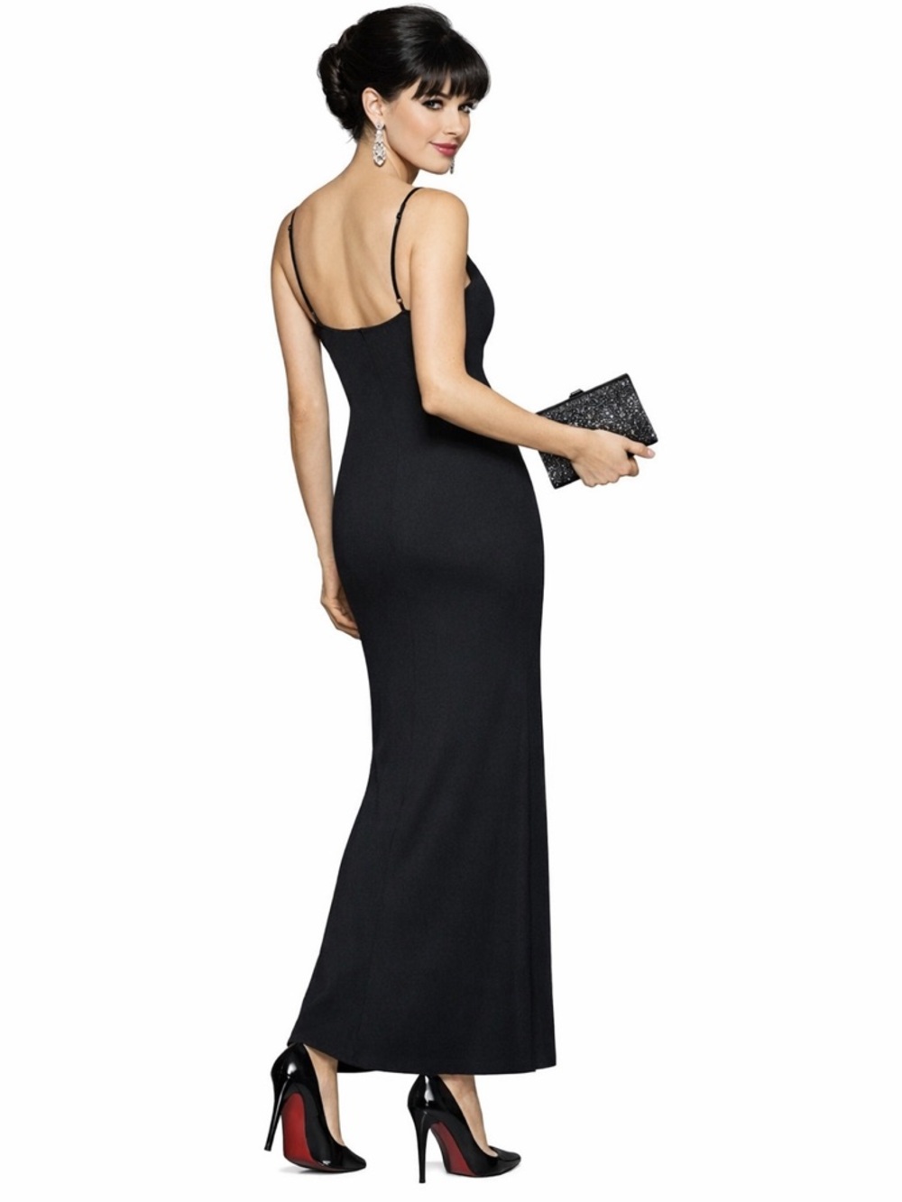 Rhinestone Jersey Knit Maxi EMERALD SUNDAE Black Prom Wedding Cocktail Dress - Picture 3 of 16
